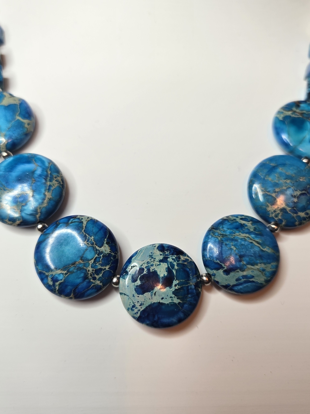 Cobalt Blue Sea Sediment Jasper Disc Statement Necklace - Picture 3 of 4